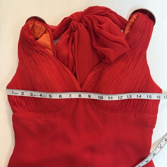 Vintage Dress Size 8 100% Silk Red Embellished Prom Dress Maxi Evening Gown - Picture 10 of 16
